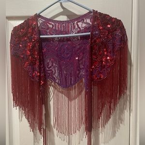 “Red Hat Society” WESTERN FASHION NEW Sequin Beaded & Sequin Lace Shawl
